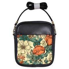 Flowers Pattern Texture Art Colorful Nature Painting Surface Vintage Girls Sling Bag by Maspions