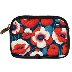 Red Poppies Flowers Art Nature Pattern Digital Camera Leather Case by Maspions