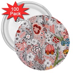 Vintage Floral Flower Art Nature Blooming Blossom Botanical Botany Pattern 3  Buttons (100 Pack)  by Maspions