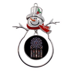 Chartres Cathedral Notre Dame De Paris Stained Glass Metal Snowman Ornament by Maspions