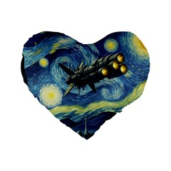 Spaceship Starry Night Van Gogh Painting Standard 16  Premium Flano Heart Shape Cushions