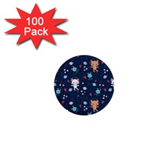 Cute Astronaut Cat With Star Galaxy Elements Seamless Pattern 1  Mini Buttons (100 Pack)  by Apen