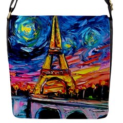 Eiffel Tower Starry Night Print Van Gogh Flap Closure Messenger Bag (s)