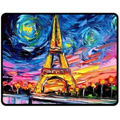 Eiffel Tower Starry Night Print Van Gogh Two Sides Fleece Blanket (medium) by Maspions