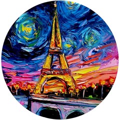 Eiffel Tower Starry Night Print Van Gogh Uv Print Round Tile Coaster by Maspions