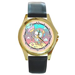 Boy Astronaut Cotton Candy Childhood Fantasy Tale Literature Planet Universe Kawaii Nature Cute Clou Round Gold Metal Watch by Maspions