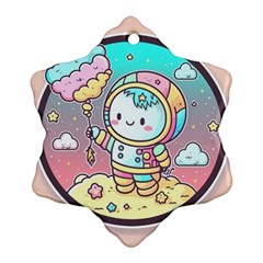 Boy Astronaut Cotton Candy Childhood Fantasy Tale Literature Planet Universe Kawaii Nature Cute Clou Snowflake Ornament (two Sides) by Maspions