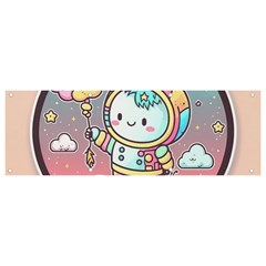 Boy Astronaut Cotton Candy Childhood Fantasy Tale Literature Planet Universe Kawaii Nature Cute Clou Banner And Sign 9  X 3  by Maspions