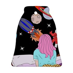 Girl Bed Space Planets Spaceship Rocket Astronaut Galaxy Universe Cosmos Woman Dream Imagination Bed Ornament (bell)