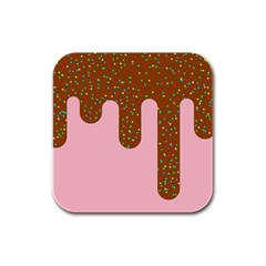 Ice Cream Dessert Food Cake Chocolate Sprinkles Sweet Colorful Drip Sauce Cute Rubber Square Coaster (4 Pack) by Maspions