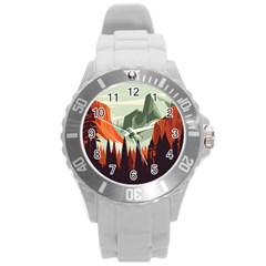 Mountain Travel Canyon Nature Tree Wood Round Plastic Sport Watch (l) by Maspions