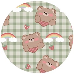 Bear Cartoon Pattern Strawberry Rainbow Nature Animal Cute Design Wooden Puzzle Round by Bedest