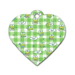 Frog Cartoon Pattern Cloud Animal Cute Seamless Dog Tag Heart (two Sides)