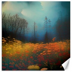Wildflowers Field Outdoors Clouds Trees Cover Art Storm Mysterious Dream Landscape Canvas 20  X 20  by Posterlux