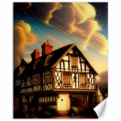 Village House Cottage Medieval Timber Tudor Split-timber Frame Architecture Town Twilight Chimney Canvas 11  X 14  by Posterlux