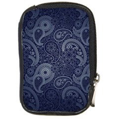Blue Paisley Texture, Blue Paisley Ornament Compact Camera Leather Case by nateshop