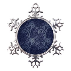 Blue Paisley Texture, Blue Paisley Ornament Metal Large Snowflake Ornament by nateshop