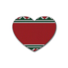 Christmas Pattern, Fabric Texture, Knitted Red Background Rubber Coaster (heart) by nateshop