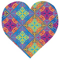 Colorful Floral Ornament, Floral Patterns Wooden Puzzle Heart by nateshop