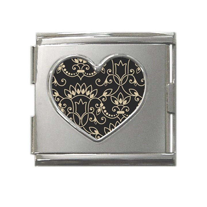 Decorative Ornament Texture, Retro Floral Texture, Vintage Texture, Gray Mega Link Heart Italian Charm (18mm)