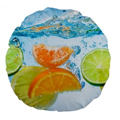 Fruits, Fruit, Lemon, Lime, Mandarin, Water, Orange Large 18  Premium Round Cushions by nateshop