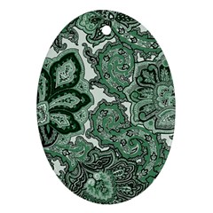 Green Ornament Texture, Green Flowers Retro Background Oval Ornament (two Sides) by nateshop