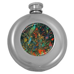 Flowers Trees Forest Mystical Forest Nature Background Landscape Round Hip Flask (5 Oz)