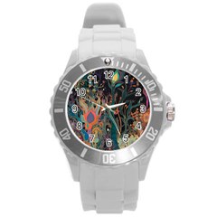 Trees Forest Mystical Forest Nature Junk Journal Landscape Round Plastic Sport Watch (l) by Maspions