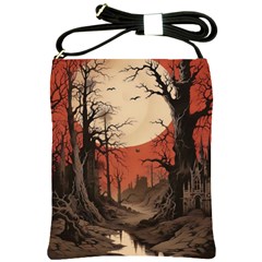 Comic Gothic Macabre Vampire Haunted Red Sky Shoulder Sling Bag by Maspions