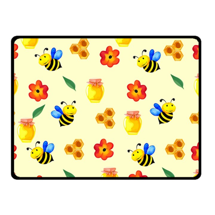 Seamless Honey Bee Texture Flowers Nature Leaves Honeycomb Hive Beekeeping Watercolor Pattern Two Sides Fleece Blanket (Small)