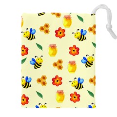 Seamless Honey Bee Texture Flowers Nature Leaves Honeycomb Hive Beekeeping Watercolor Pattern Drawstring Pouch (5xl) by Maspions