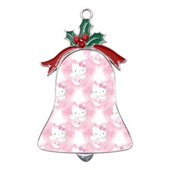 Hello Kitty Pattern, Hello Kitty, Child, White, Cat, Pink, Animal Metal Holly Leaf Bell Ornament by nateshop