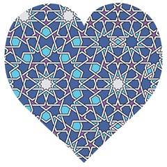 Islamic Ornament Texture, Texture With Stars, Blue Ornament Texture Wooden Puzzle Heart by nateshop