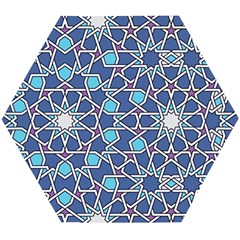 Islamic Ornament Texture, Texture With Stars, Blue Ornament Texture Wooden Puzzle Hexagon by nateshop