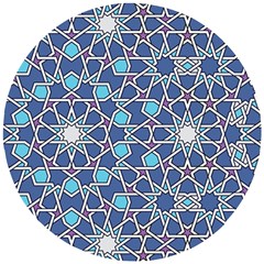Islamic Ornament Texture, Texture With Stars, Blue Ornament Texture Wooden Puzzle Round by nateshop