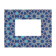 Islamic Ornament Texture, Texture With Stars, Blue Ornament Texture White Tabletop Photo Frame 4 x6  by nateshop