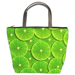 Lime Textures Macro, Tropical Fruits, Citrus Fruits, Green Lemon Texture Bucket Bag by nateshop
