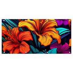 Hibiscus Flowers Colorful Vibrant Tropical Garden Bright Saturated Nature Banner And Sign 8  X 4 