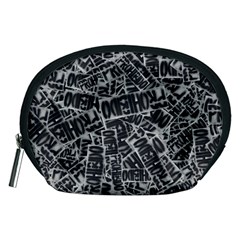 Rebel Life: Typography Black And White Pattern Accessory Pouch (medium) by dflcprintsclothing