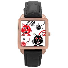 Cat Little Ball Animal Rose Gold Leather Watch  by Maspions
