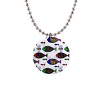 Fish Abstract Colorful 1  Button Necklace