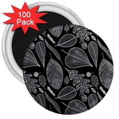 Leaves Flora Black White Nature 3  Magnets (100 Pack) by Maspions