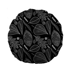 Leaves Flora Black White Nature Standard 15  Premium Flano Round Cushions