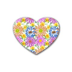 Bloom Flora Pattern Printing Rubber Coaster (heart)