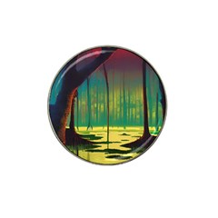 Nature Swamp Water Sunset Spooky Night Reflections Bayou Lake Hat Clip Ball Marker by Posterlux