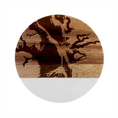 Outdoors Night Full Moon Setting Scene Woods Light Moonlight Nature Wilderness Landscape Marble Wood Coaster (round) by Posterlux