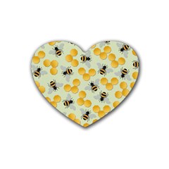 Bees Pattern Honey Bee Bug Honeycomb Honey Beehive Rubber Heart Coaster (4 Pack)