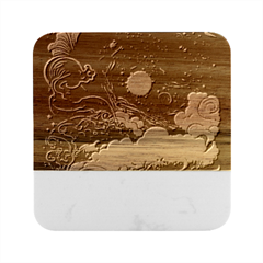 Starry Sky Moon Space Cosmic Galaxy Nature Art Clouds Art Nouveau Abstract Marble Wood Coaster (square) by Posterlux