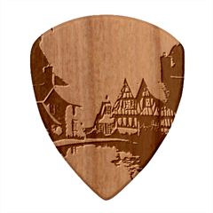 Village Reflections Snow Sky Dramatic Town House Cottages Pond Lake City Wood Guitar Pick (set Of 10)