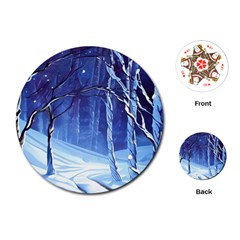 Landscape Outdoors Greeting Card Snow Forest Woods Nature Path Trail Santa s Village Playing Cards Single Design (round) by Posterlux